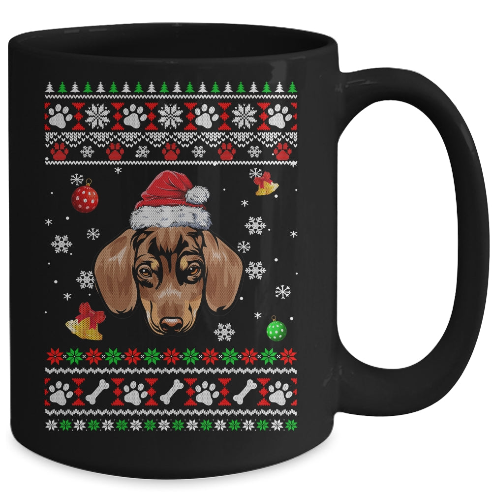 Merry Christmas Ugly Xmas Dachshund Santa Hat Funny Mug | siriusteestore