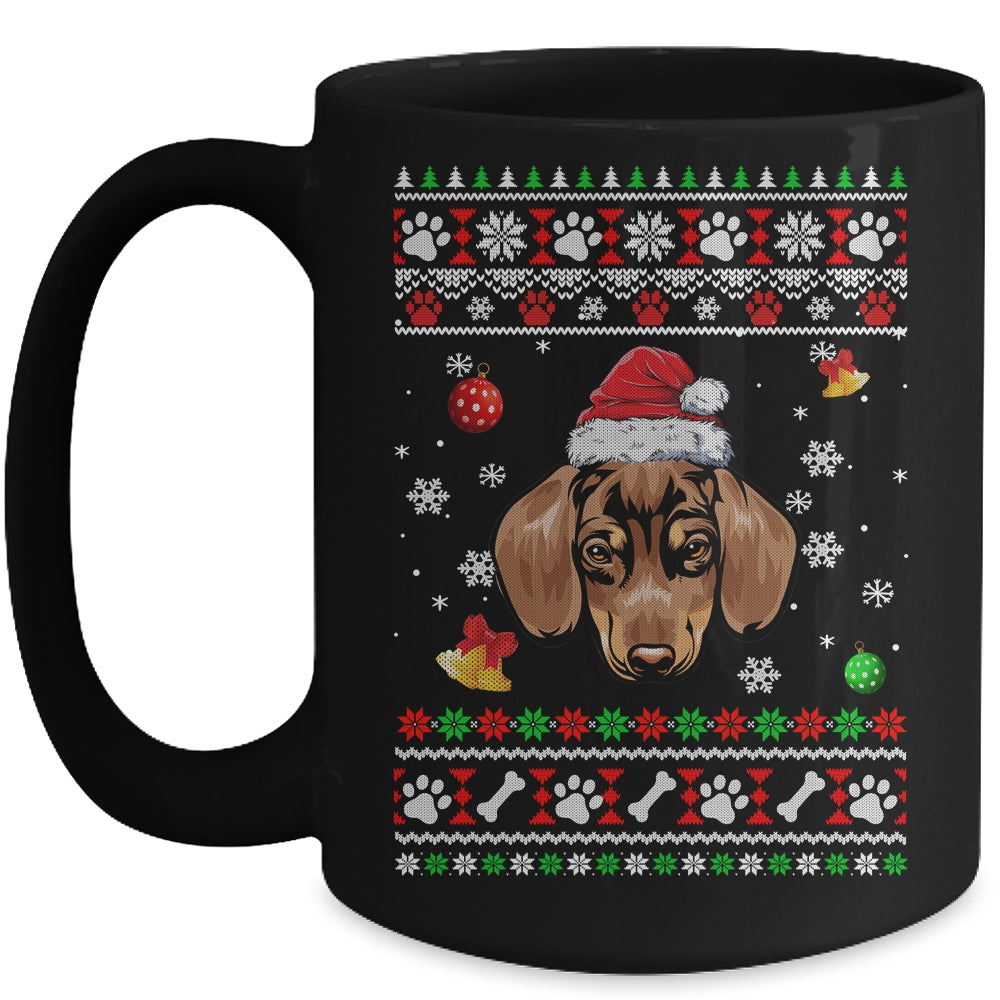Merry Christmas Ugly Xmas Dachshund Santa Hat Funny Mug | siriusteestore