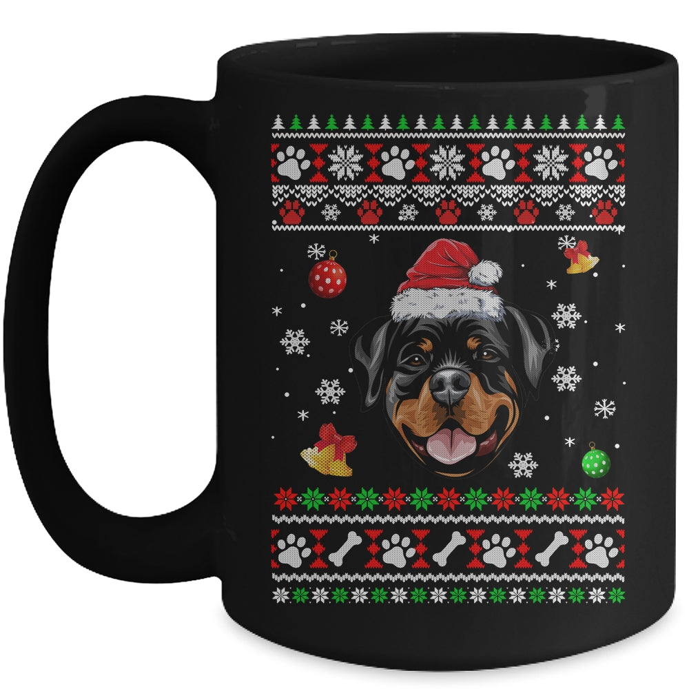 Merry Christmas Ugly Xmas Rottweiler Santa Hat Funny Mug | siriusteestore