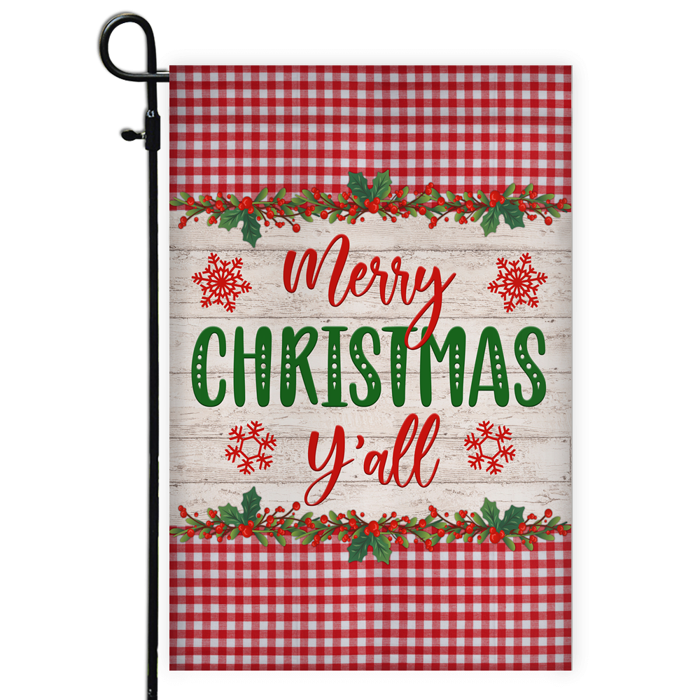 Merry Christmas Y'all Flag Buffalo Check Plaid Xmas Quote | siriusteestore