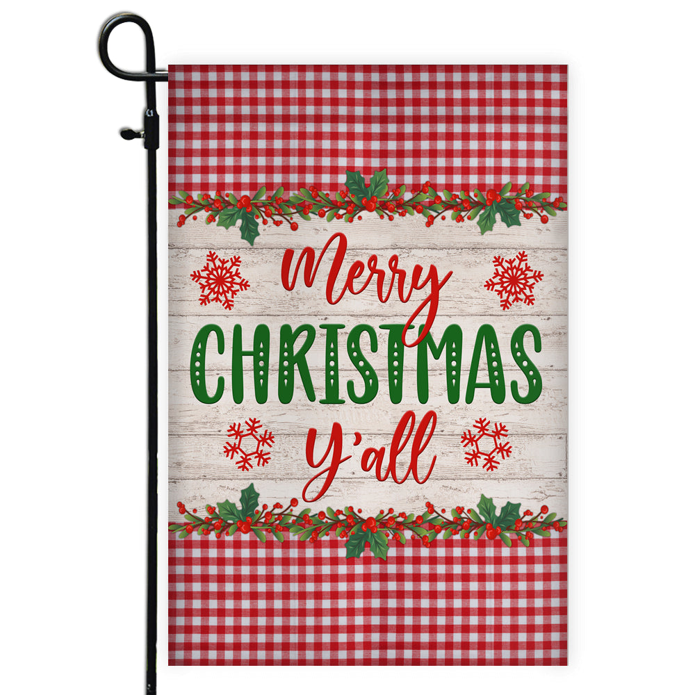 Merry Christmas Y'all Flag Buffalo Check Plaid Xmas Quote | siriusteestore