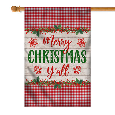 Merry Christmas Y'all Flag Buffalo Check Plaid Xmas Quote | siriusteestore