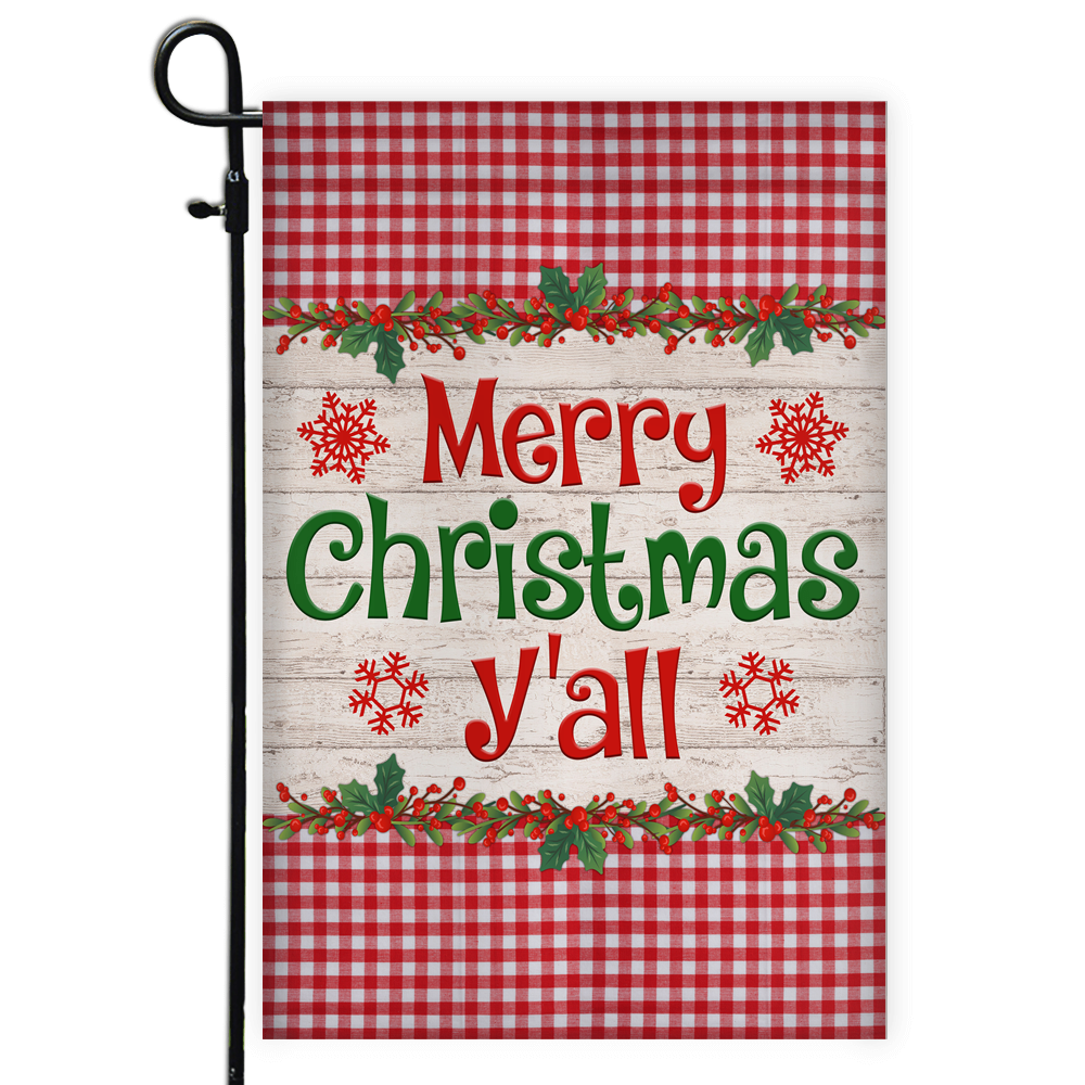 Merry Christmas Y'all Flag Buffalo Plaid Check Xmas | siriusteestore