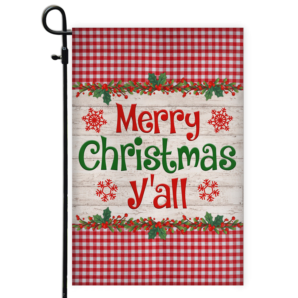 Merry Christmas Y'all Flag Buffalo Plaid Check Xmas | siriusteestore