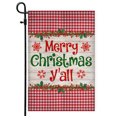 Merry Christmas Y'all Flag Buffalo Plaid Check Xmas | siriusteestore