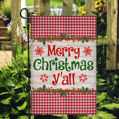 Merry Christmas Y'all Flag Buffalo Plaid Check Xmas | siriusteestore