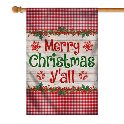 Merry Christmas Y'all Flag Buffalo Plaid Check Xmas | siriusteestore