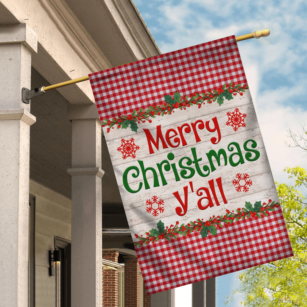 Merry Christmas Y'all Flag Buffalo Plaid Check Xmas | siriusteestore