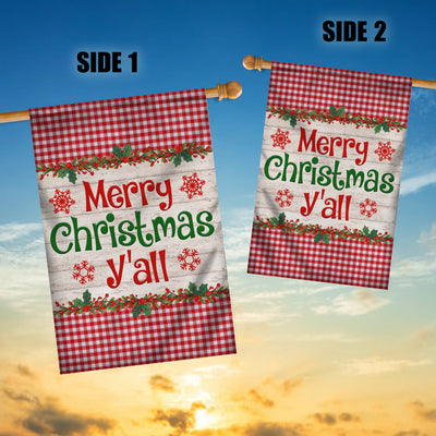 Merry Christmas Y'all Flag Buffalo Plaid Check Xmas | siriusteestore