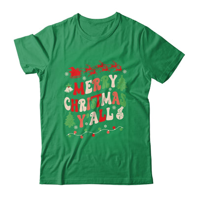 Merry Christmas Y'all Santa Hat Lights Family Groovy Xmas Shirt & Sweatshirt | siriusteestore