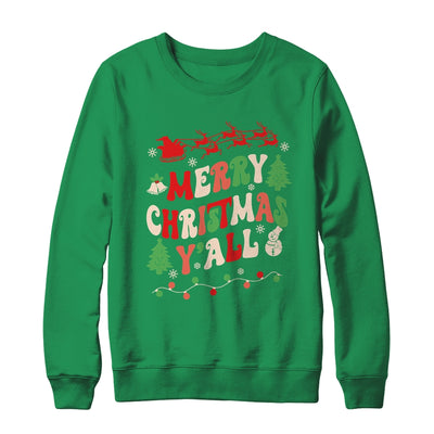 Merry Christmas Y'all Santa Hat Lights Family Groovy Xmas Shirt & Sweatshirt | siriusteestore