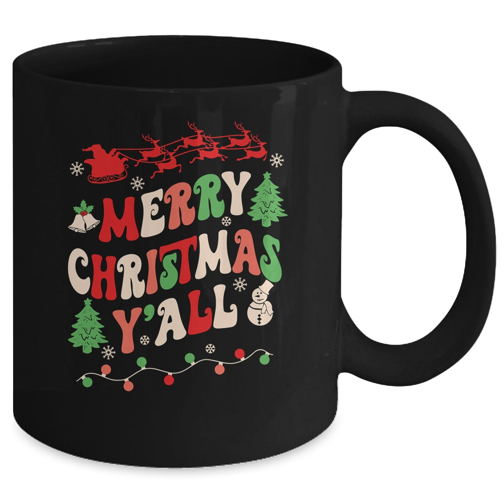 Merry Christmas Y'all Santa Hat Lights Family Groovy Xmas Mug | siriusteestore