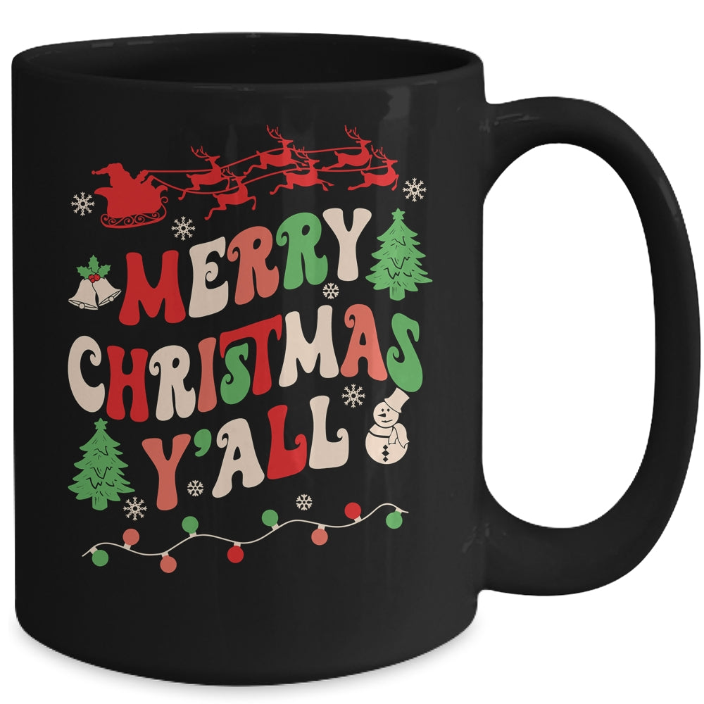 Merry Christmas Y'all Santa Hat Lights Family Groovy Xmas Mug | siriusteestore