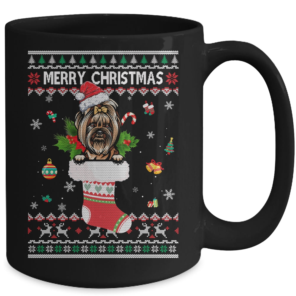 Merry Christmas Yorkie In Sock Dog Funny Ugly Xmas Mug | siriusteestore