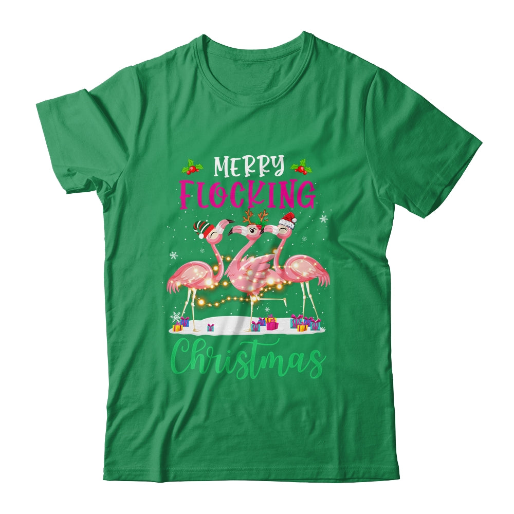 Merry Flocking Christmas Reindeer Santa ELF Flamingo Xmas Shirt & Sweatshirt | siriusteestore