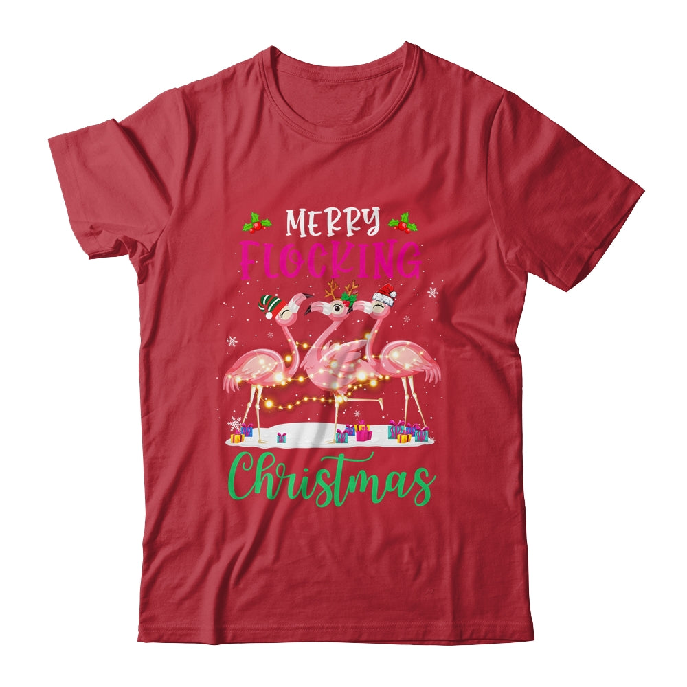 Merry Flocking Christmas Reindeer Santa ELF Flamingo Xmas Shirt & Sweatshirt | siriusteestore
