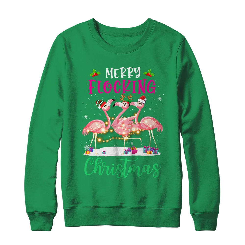 Merry Flocking Christmas Reindeer Santa ELF Flamingo Xmas Shirt & Sweatshirt | siriusteestore