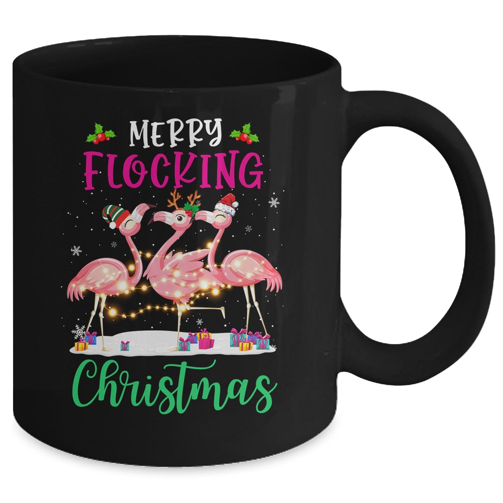 Merry Flocking Christmas Reindeer Santa ELF Flamingo Xmas Mug | siriusteestore