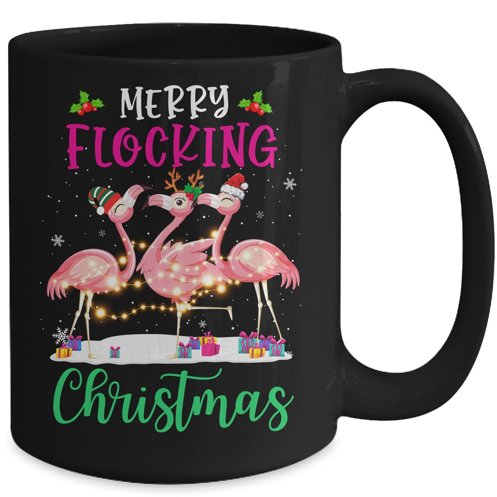 Merry Flocking Christmas Reindeer Santa ELF Flamingo Xmas Mug | siriusteestore