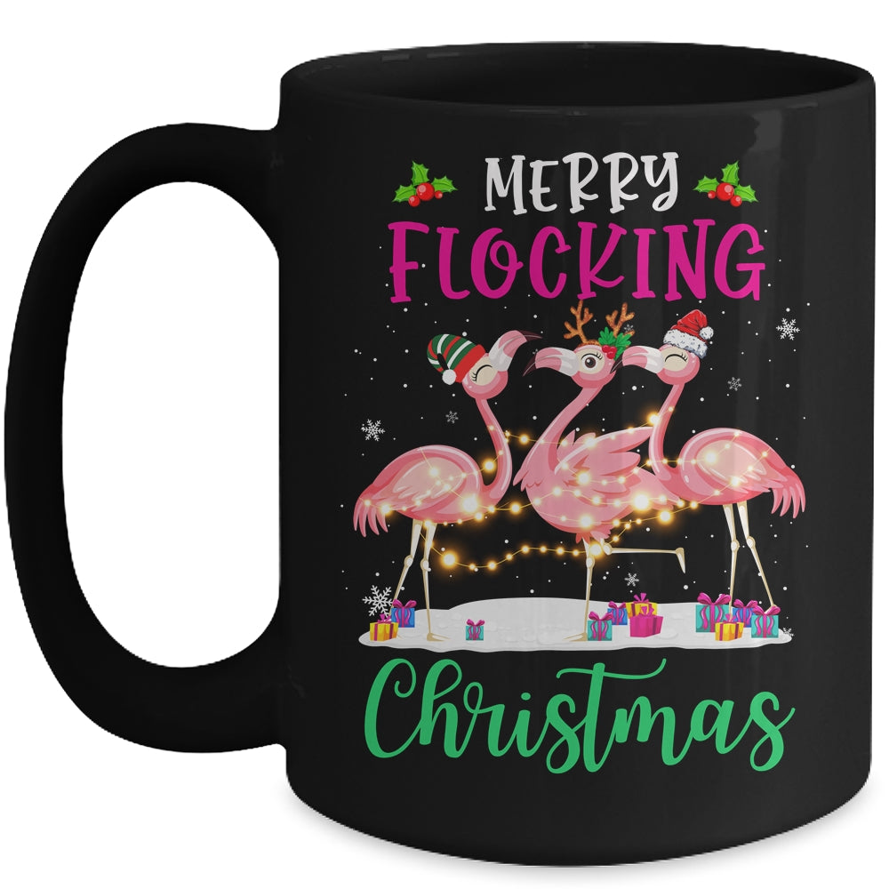 Merry Flocking Christmas Reindeer Santa ELF Flamingo Xmas Mug | siriusteestore