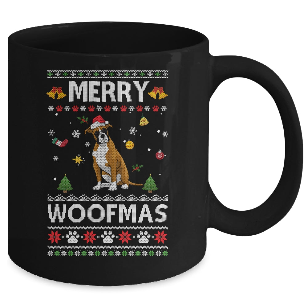 Merry Woofmas Boxer Santa Reindeer Ugly Christmas Sweater Mug | siriusteestore