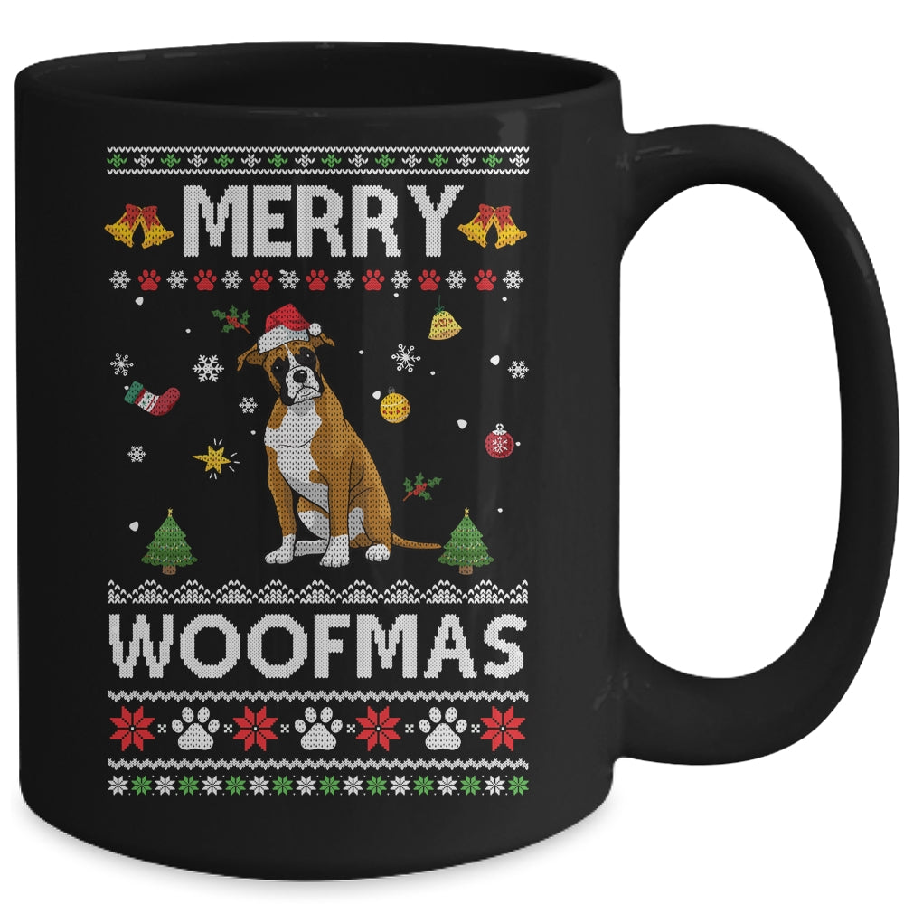 Merry Woofmas Boxer Santa Reindeer Ugly Christmas Sweater Mug | siriusteestore