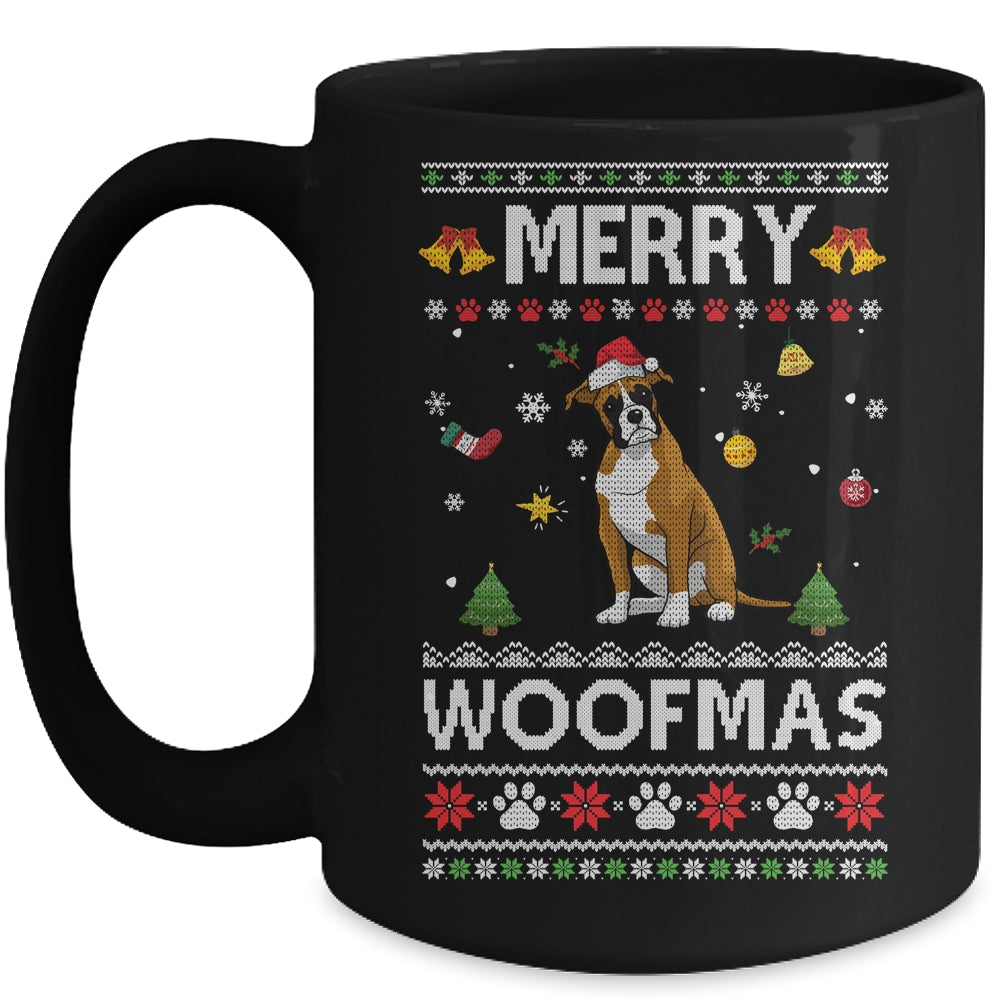 Merry Woofmas Boxer Santa Reindeer Ugly Christmas Sweater Mug | siriusteestore