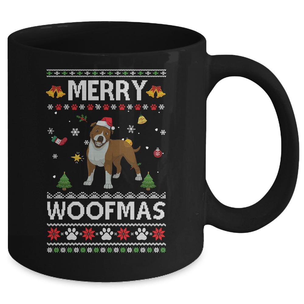 Merry Woofmas Pitbull Santa Reindeer Ugly Christmas Sweater Mug | siriusteestore