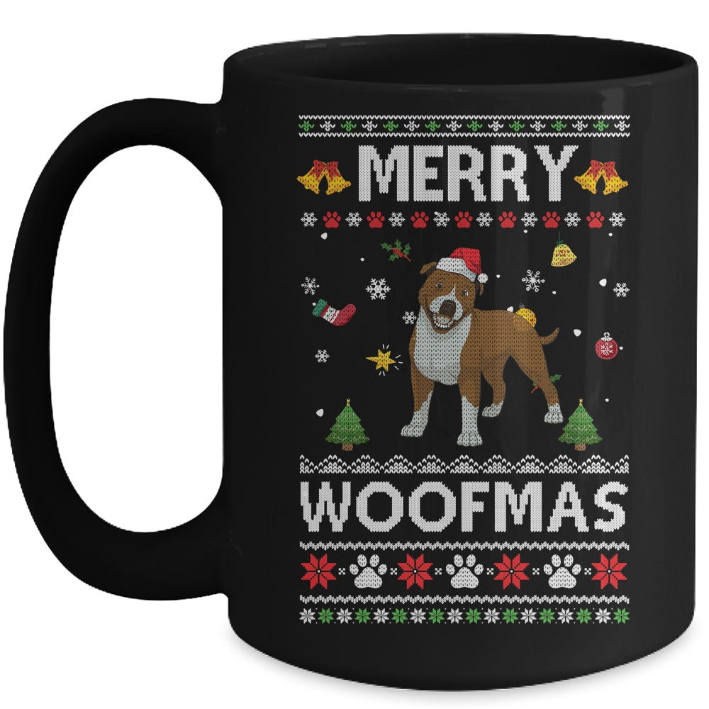 Merry Woofmas Pitbull Santa Reindeer Ugly Christmas Sweater Mug | siriusteestore