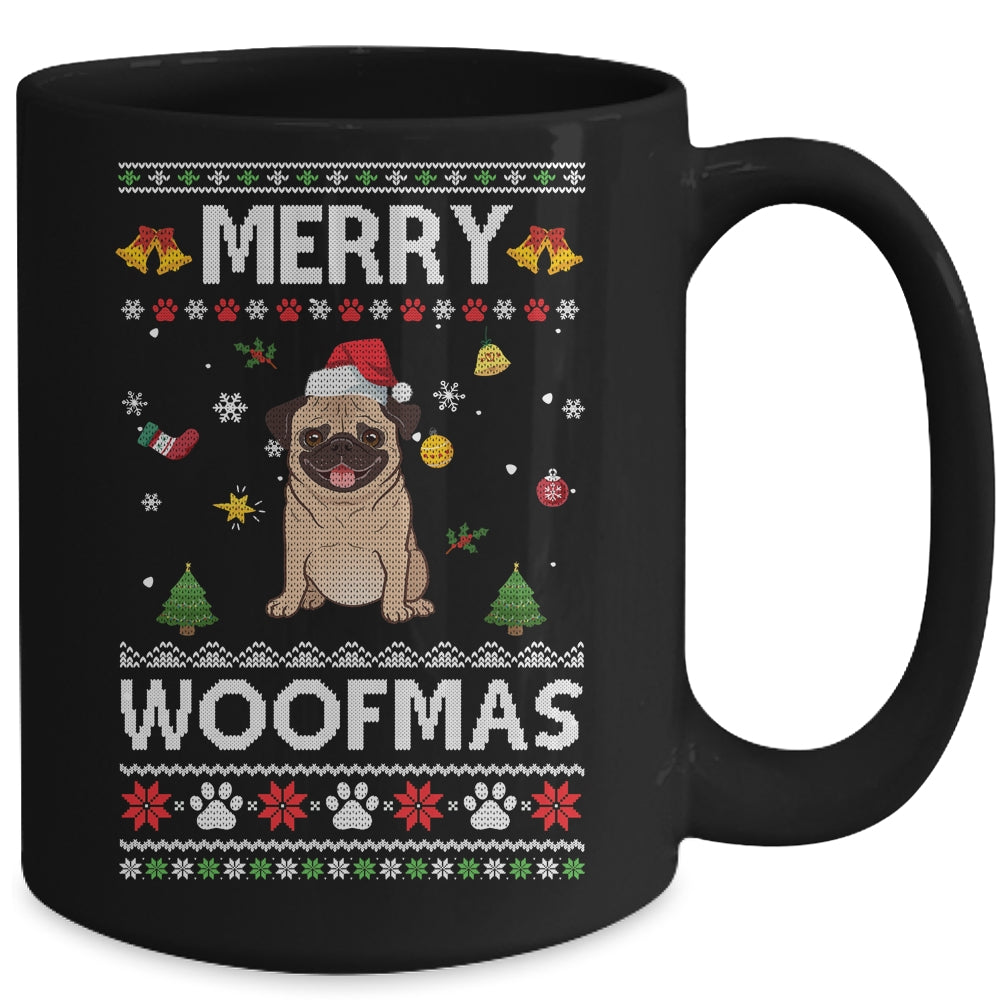 Merry Woofmas Pug Santa Reindeer Ugly Christmas Sweater Mug | siriusteestore