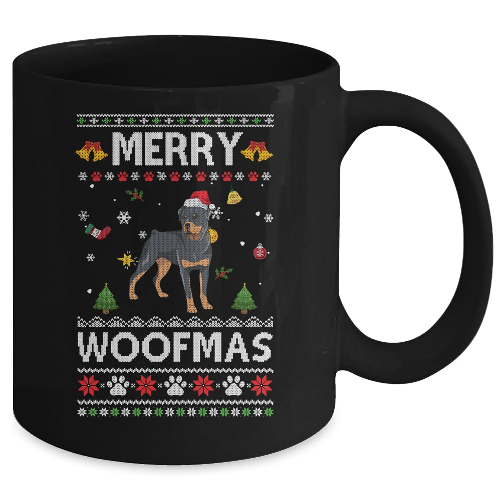 Merry Woofmas Rottweiler Santa Reindeer Ugly Christmas Sweater Mug | siriusteestore