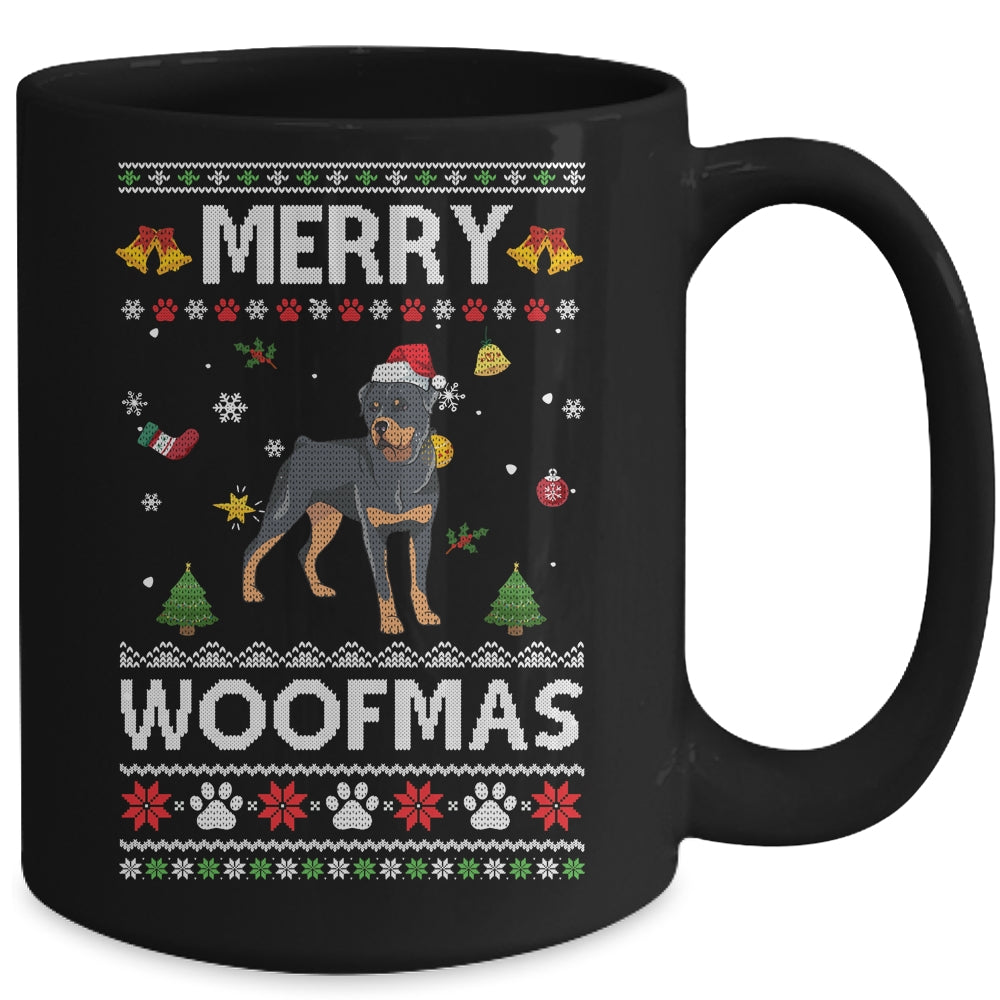 Merry Woofmas Rottweiler Santa Reindeer Ugly Christmas Sweater Mug | siriusteestore