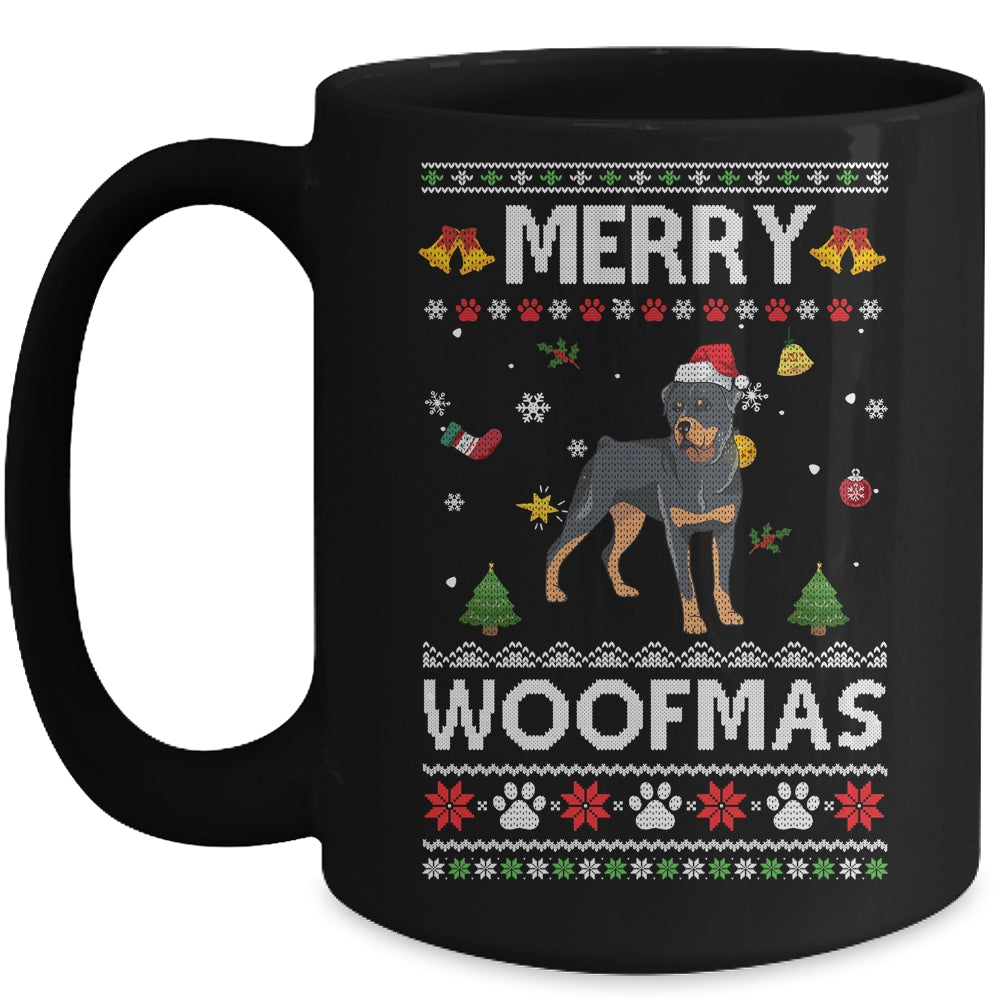 Merry Woofmas Rottweiler Santa Reindeer Ugly Christmas Sweater Mug | siriusteestore