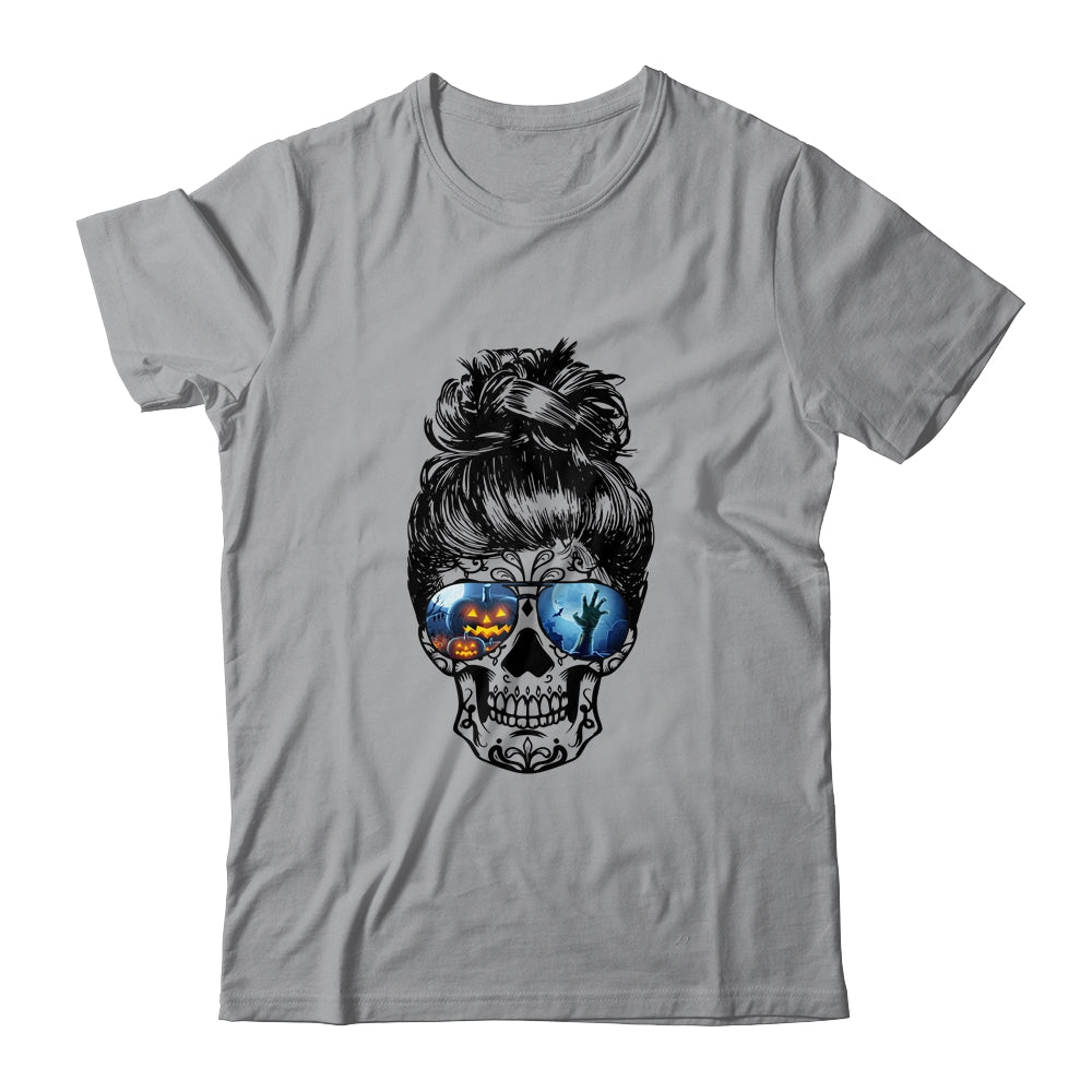 Messy Bun Skull Leopard Print Pumpkin Halloween Costume Shirt & Tank Top | siriusteestore