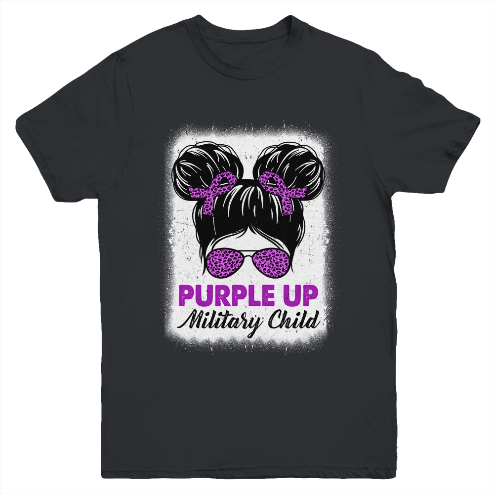 Military Girl Purple Up Leopard Sunglasses Messy Bun Girls Youth Shirt | siriusteestore