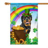 Rottweiler St Patrick's Day Dog Flag Funny Peeking Dog Wear Green Hat Golden Pot Coin Shamrock Rainbow Spring Banner for Home Decor