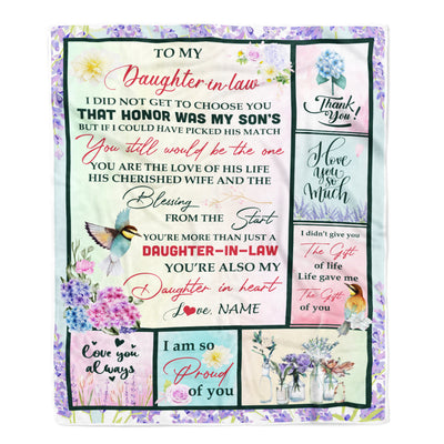 Personalized To My Daughter In Law From Mother I Didn't Get To Choose You Christmas Birthday Pregnant Wedding Anniversary Customized Fleece Blanket