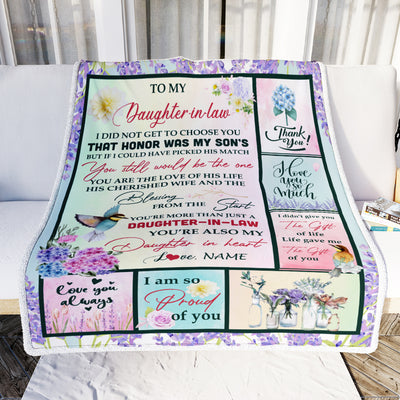 Personalized To My Daughter In Law From Mother I Didn't Get To Choose You Christmas Birthday Pregnant Wedding Anniversary Customized Fleece Blanket