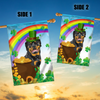 Rottweiler St Patrick's Day Dog Flag Funny Peeking Dog Wear Green Hat Golden Pot Coin Shamrock Rainbow Spring Banner for Home Decor