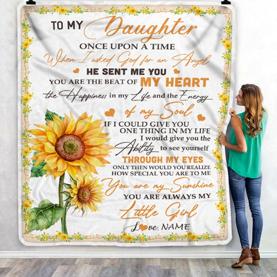 Personalized To My Daughter Blanket From Mom Dad Once Upon A Time When I Asked God For An Angel Sunflower Birthday Christmas Customized Fleece Blanket