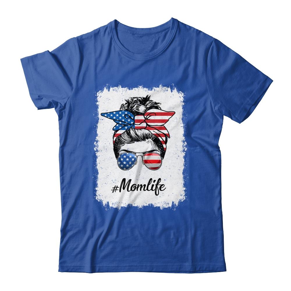 Mom Life Messy Bun America Flag Mothers Day 4th Of July Shirt & Tank Top | Siriustee.com