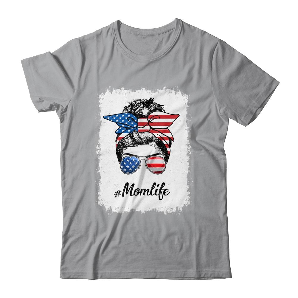 Mom Life Messy Bun America Flag Mothers Day 4th Of July Shirt & Tank Top | Siriustee.com