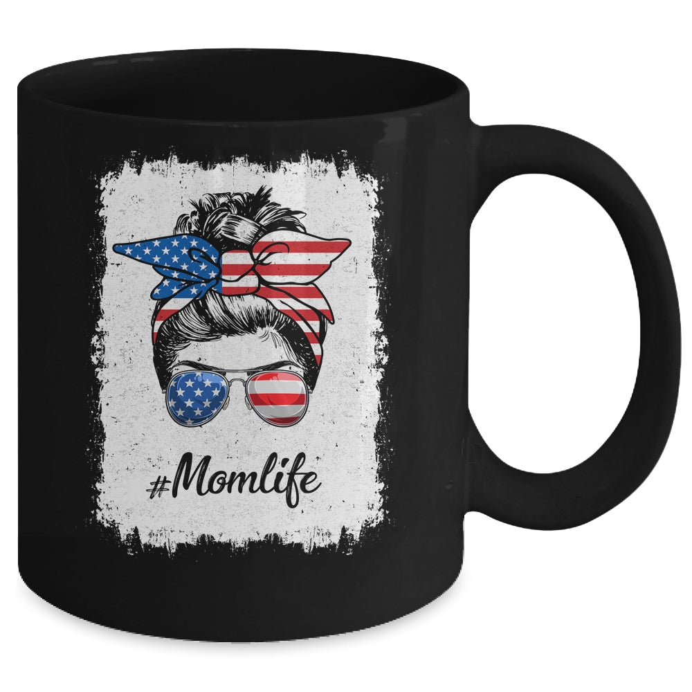 Mom Life Messy Bun America Flag Mothers Day 4th Of July Mug | siriusteestore