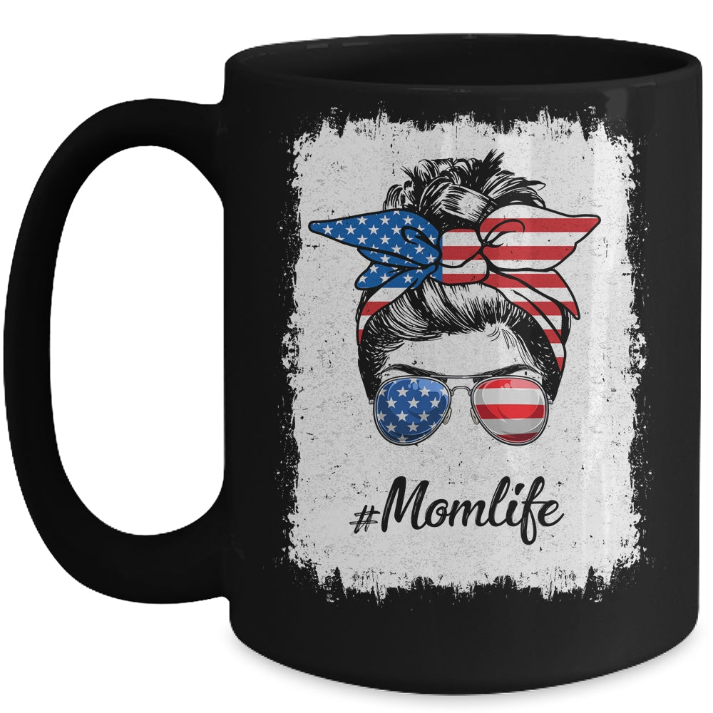 Mom Life Messy Bun America Flag Mothers Day 4th Of July Mug | siriusteestore