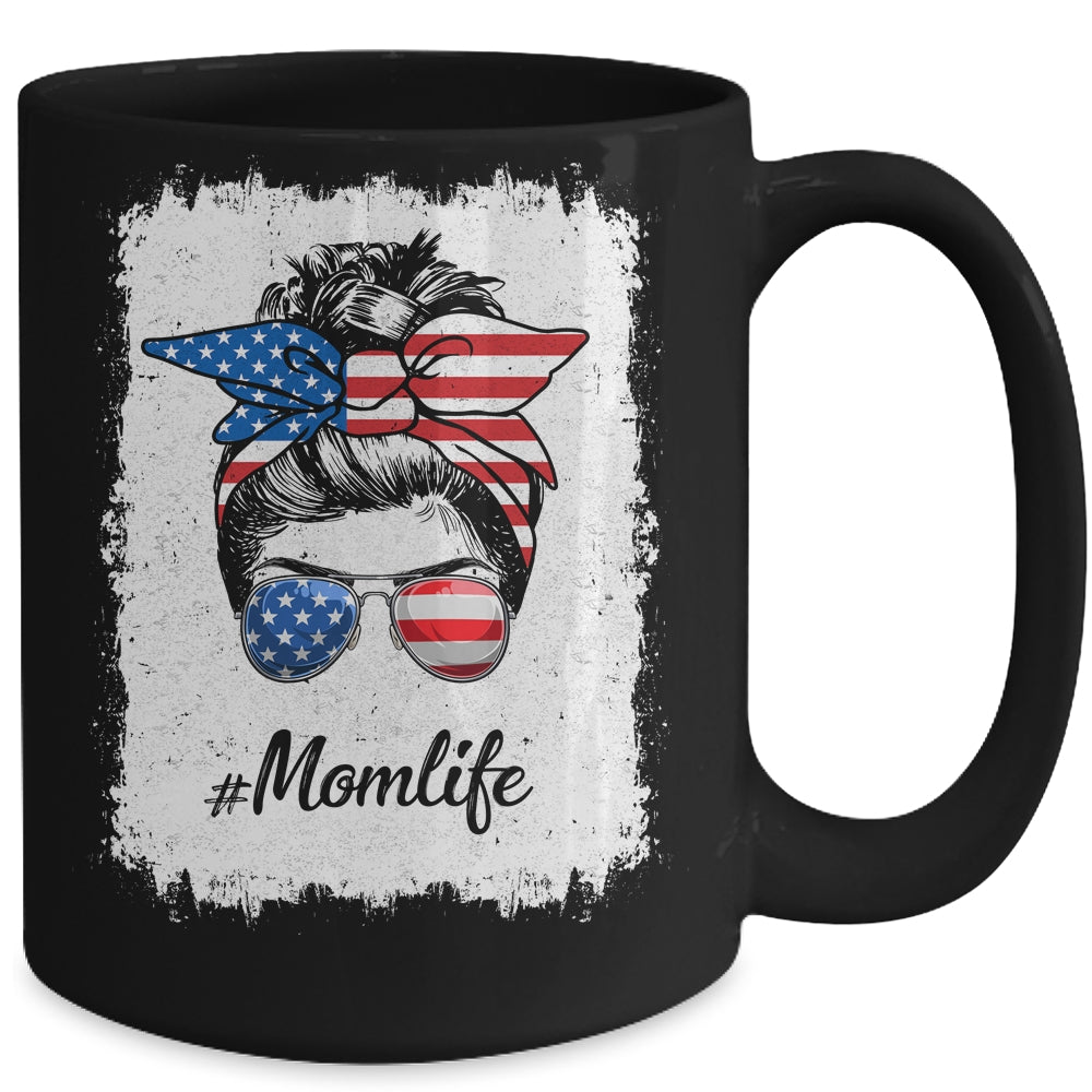Mom Life Messy Bun America Flag Mothers Day 4th Of July Mug | siriusteestore