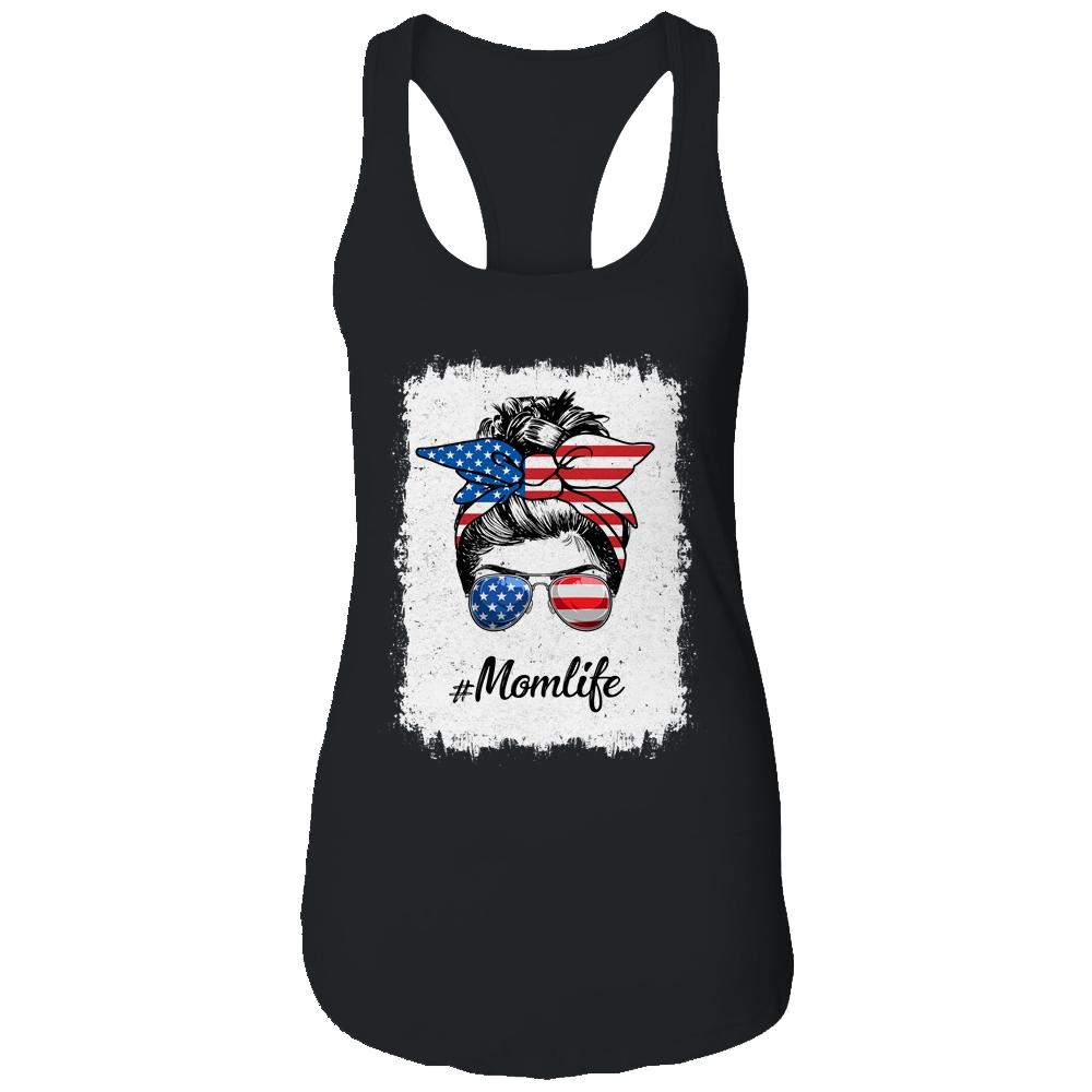 Mom Life Messy Bun America Flag Mothers Day 4th Of July Shirt & Tank Top | Siriustee.com