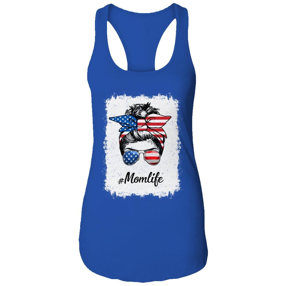 Mom Life Messy Bun America Flag Mothers Day 4th Of July Shirt & Tank Top | Siriustee.com
