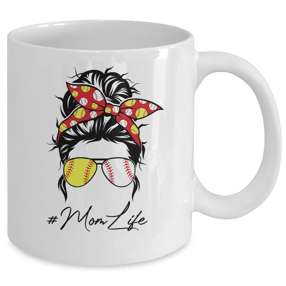Mom Life Softball Baseball Women Mothers Day Messy Bun Funny Mug | siriusteestore