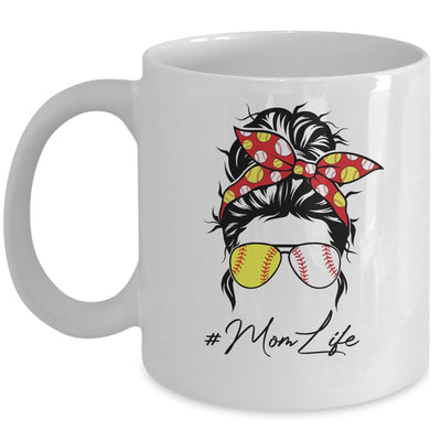 Mom Life Softball Baseball Women Mothers Day Messy Bun Funny Mug | siriusteestore
