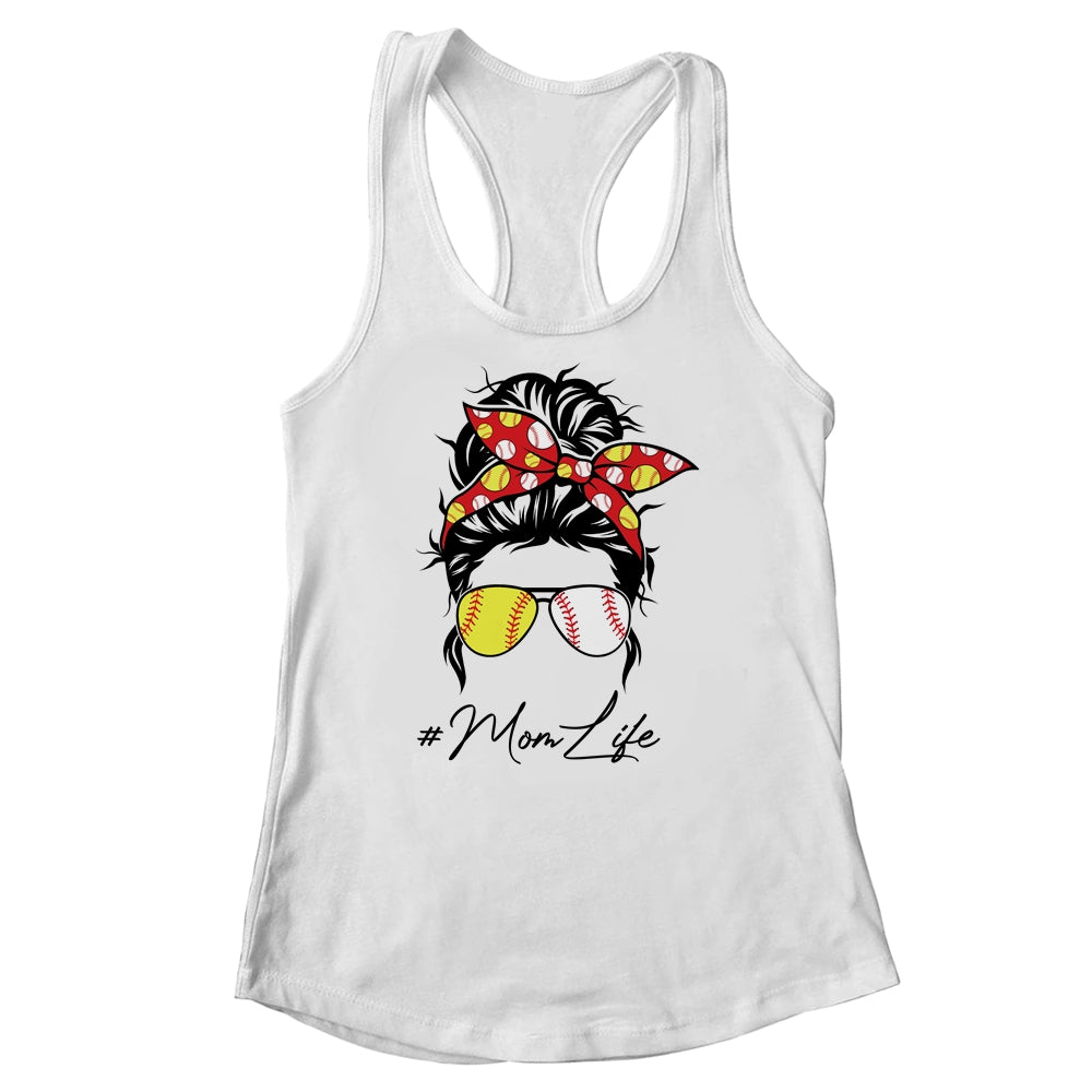 Mom Life Softball Baseball Women Mothers Day Messy Bun Funny Shirt & Tank Top | siriusteestore